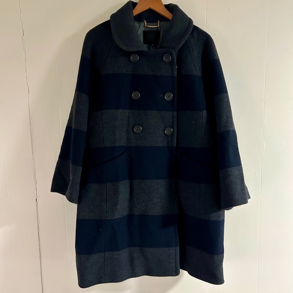 J. Crew Rugby Stripe Wool Peacoat in Gray & Navy sz 12 - Picture 2 of 4